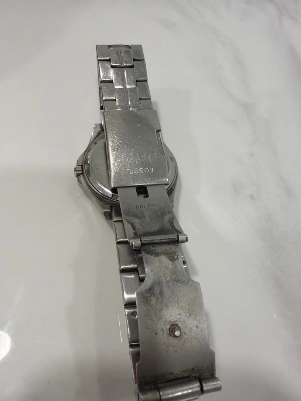 Fossil Men's Silver Stainless Steel Chronograph Watch with Blue Subdials